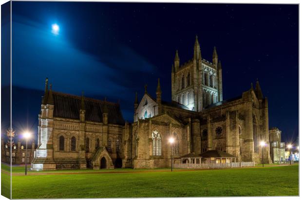 Moon lit Cathedral, Hereford Canvas Print by Dean Merry