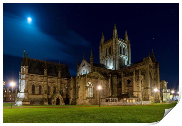 Moon lit Cathedral, Hereford Print by Dean Merry