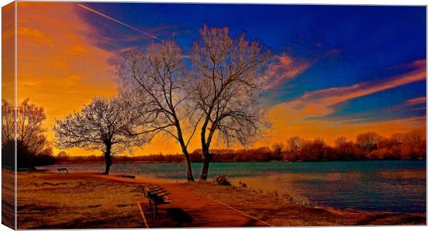   Stunning Beautiful sunset over the lake          Canvas Print by Sue Bottomley