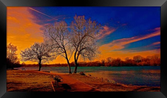   Stunning Beautiful sunset over the lake          Framed Print by Sue Bottomley