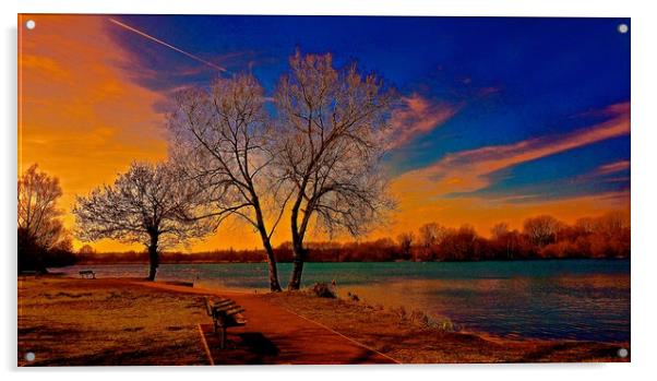   Stunning Beautiful sunset over the lake          Acrylic by Sue Bottomley