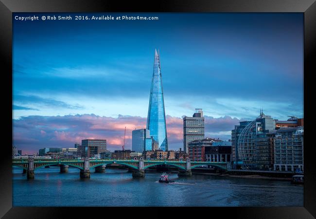 The Shard overlooking the River Thames in London Framed Print by Rob Smith