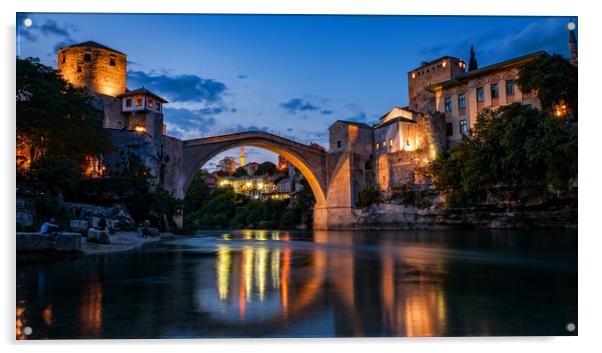 Mostar Bridge Acrylic by Mariusz Wozinski