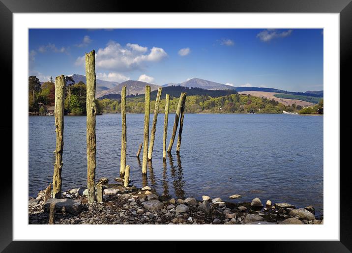 Old wooden poles on Derwent Water Framed Mounted Print by Stephen Mole