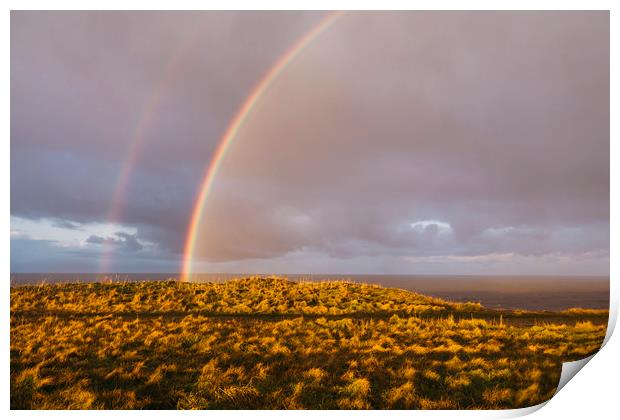 Rainbow and stormy sky at sunset. Sheringham, Norf Print by Liam Grant