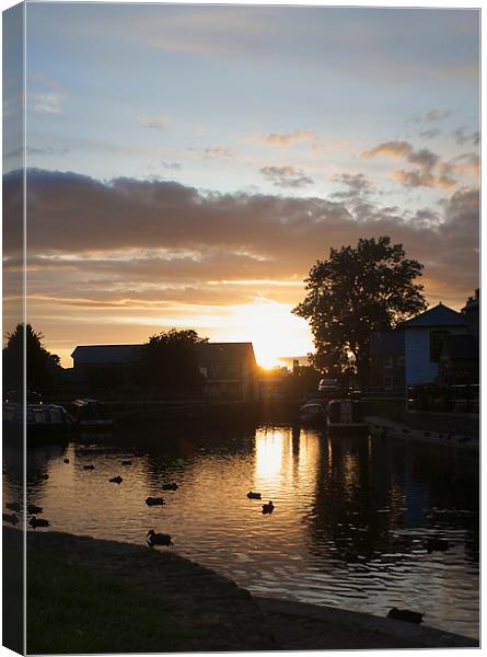 Sunset at Brecon Canal Basin Canvas Print by David (Dai) Meacham