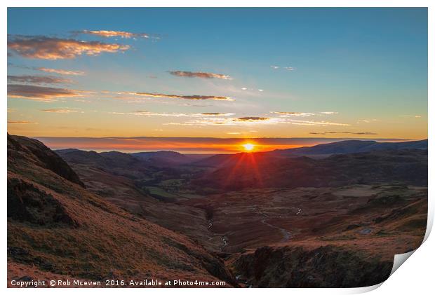 Sunset from Hardknott Pass Print by Rob Mcewen