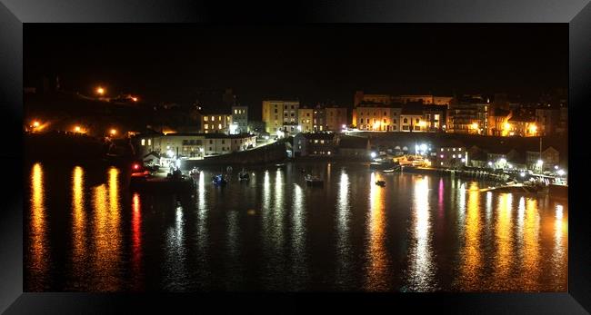 Tenby by Night Framed Print by HELEN PARKER