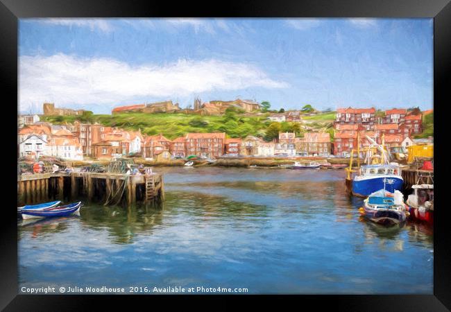 Whitby Harbour Framed Print by Julie Woodhouse