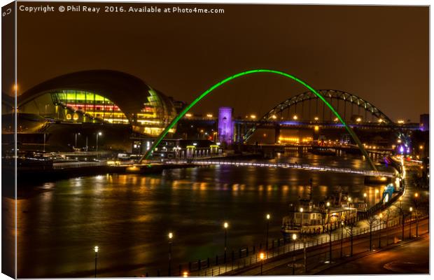 The Tyne at night.  Canvas Print by Phil Reay