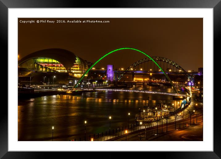 The Tyne at night.  Framed Mounted Print by Phil Reay