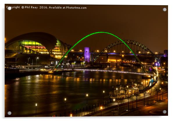 The Tyne at night.  Acrylic by Phil Reay