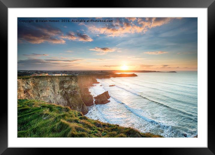 Beautiful Sunset over Porth in Newquay Framed Mounted Print by Helen Hotson