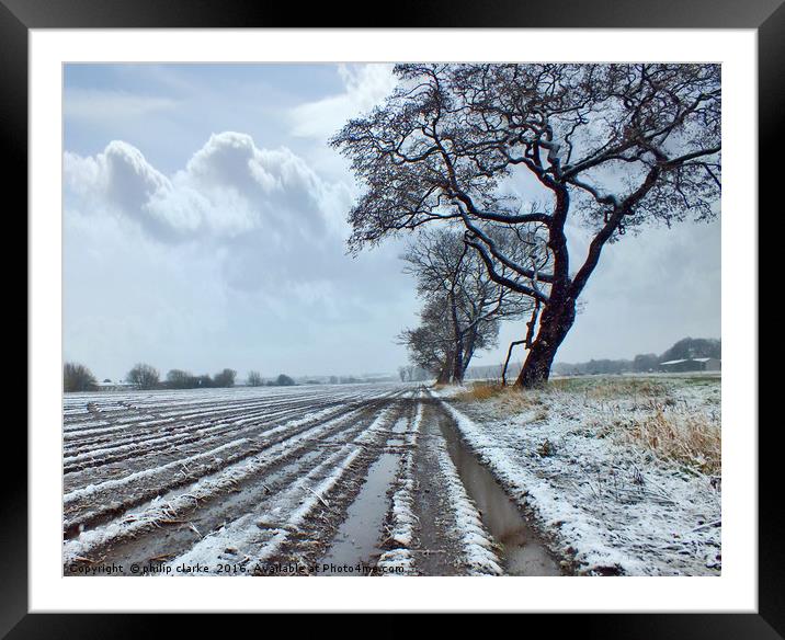 Winter Snow covered  Farmland Framed Mounted Print by philip clarke