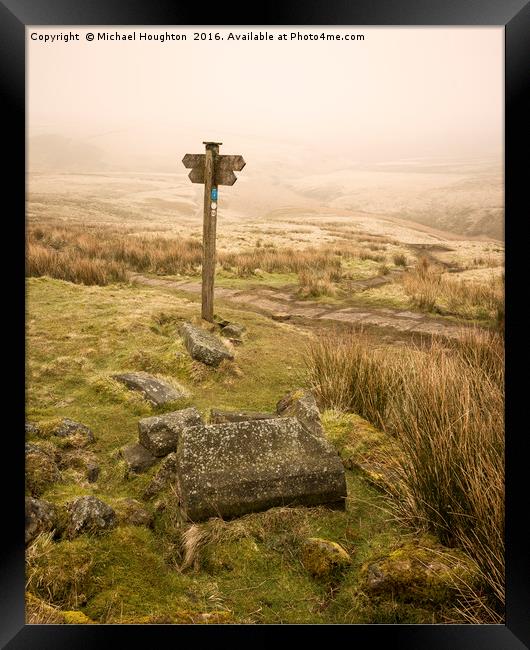 Top Withens Signpost Framed Print by Michael Houghton