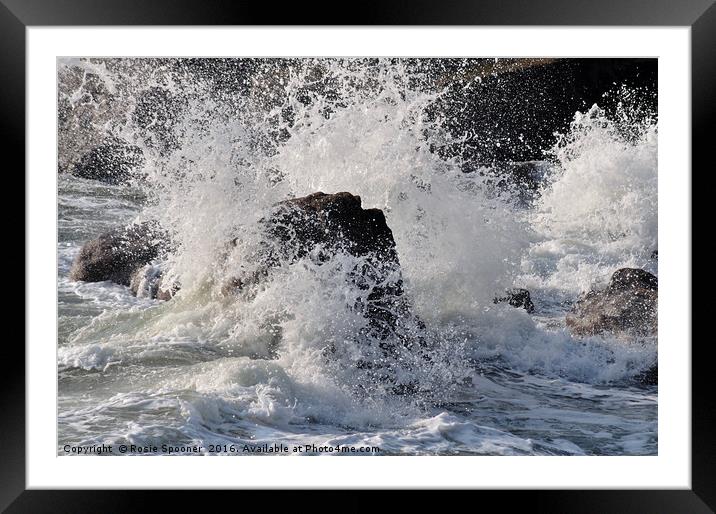 Rough Sea breaking over rocks Framed Mounted Print by Rosie Spooner