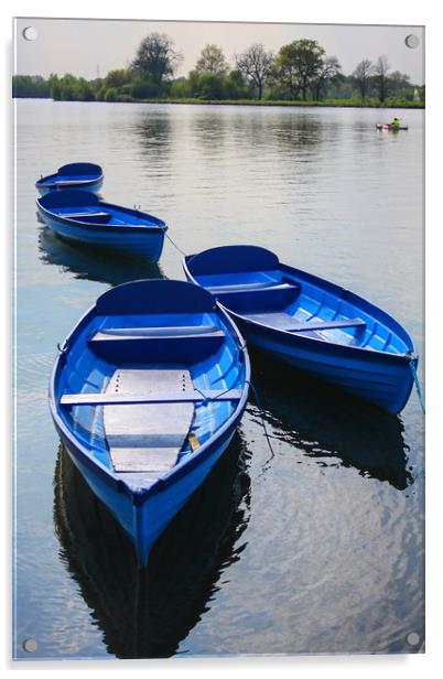 Blue boats on a lake Acrylic by Oxon Images