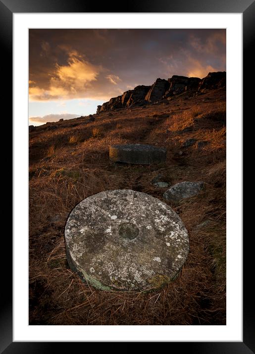 Millstone below Stanage Edge Framed Mounted Print by Andrew Kearton