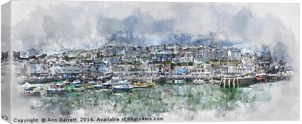 Brixham Harbour - Panoramic Canvas Print by Ann Garrett
