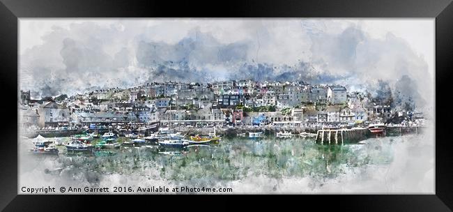 Brixham Harbour - Panoramic Framed Print by Ann Garrett