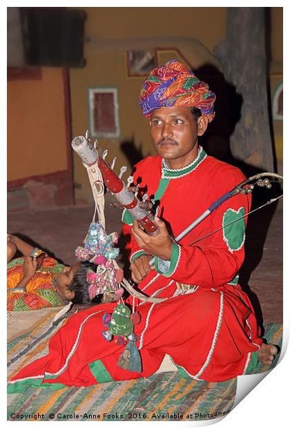Musician at the Chocki Dani Village in Rajasthan,  Print by Carole-Anne Fooks