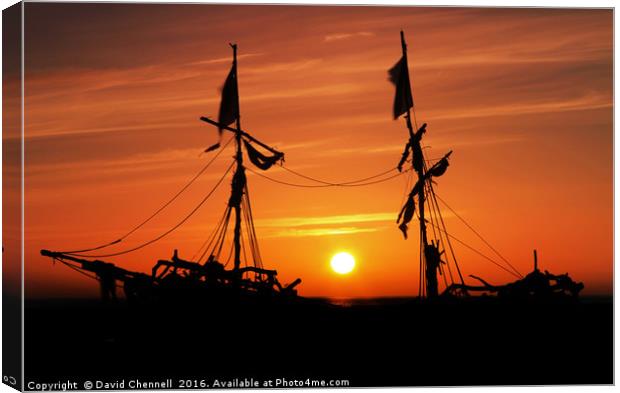 Pirate Ship Sunset  Canvas Print by David Chennell