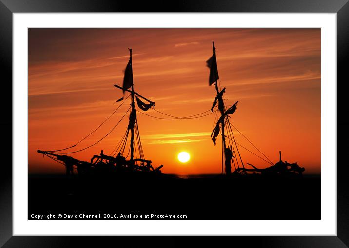 Pirate Ship Sunset  Framed Mounted Print by David Chennell