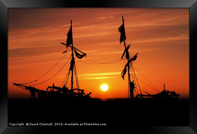 Pirate Ship Sunset  Framed Print by David Chennell