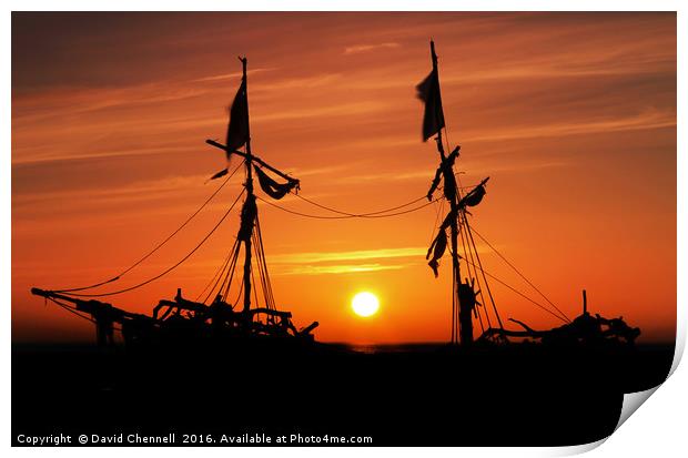 Pirate Ship Sunset  Print by David Chennell