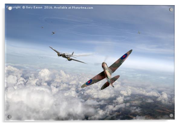 Spitfire attacking Heinkel bomber Acrylic by Gary Eason