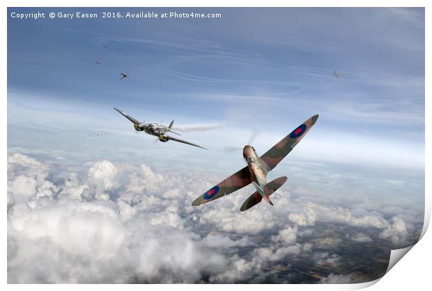 Spitfire attacking Heinkel bomber Print by Gary Eason