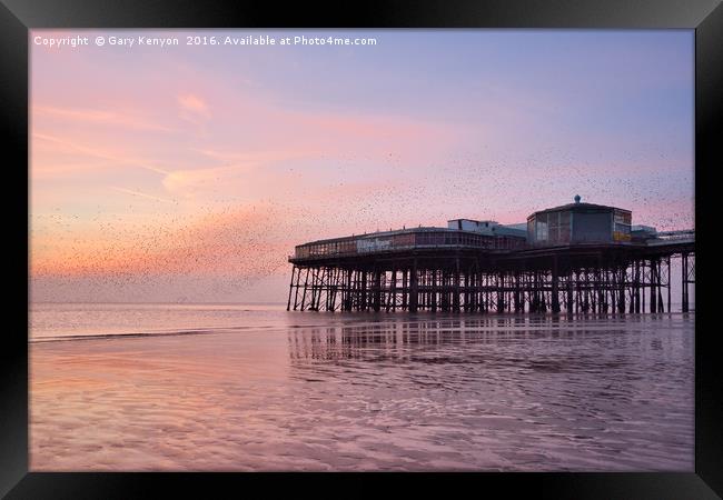 Sunset Starlings North Pier Framed Print by Gary Kenyon