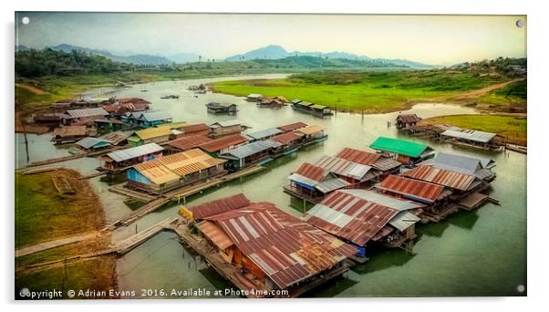 Thai Floating Village Acrylic by Adrian Evans