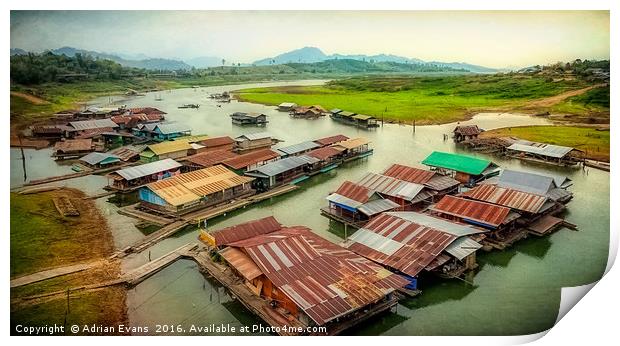 Thai Floating Village Print by Adrian Evans