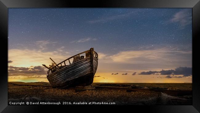 Old Dungeness Fishing Boat Under The Stars Framed Print by David Attenborough