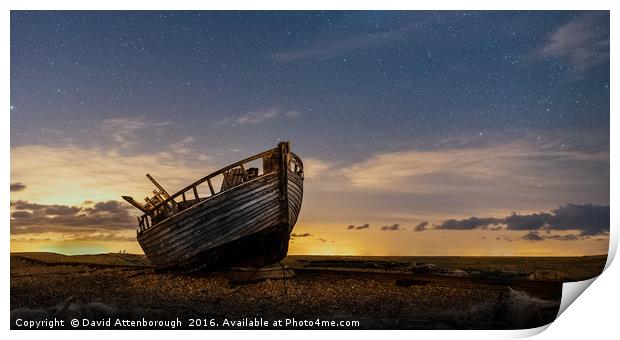 Old Dungeness Fishing Boat Under The Stars Print by David Attenborough