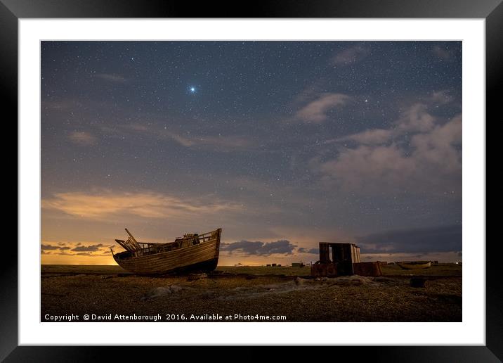 View across Dungeness Peninsula at night. Framed Mounted Print by David Attenborough