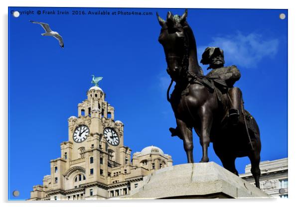 Edward VII with the top of the Royal Liver Buildin Acrylic by Frank Irwin