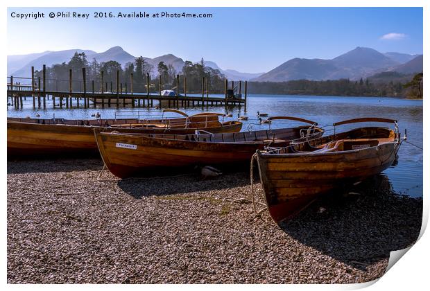 Rowing boats at Derwentwater Print by Phil Reay