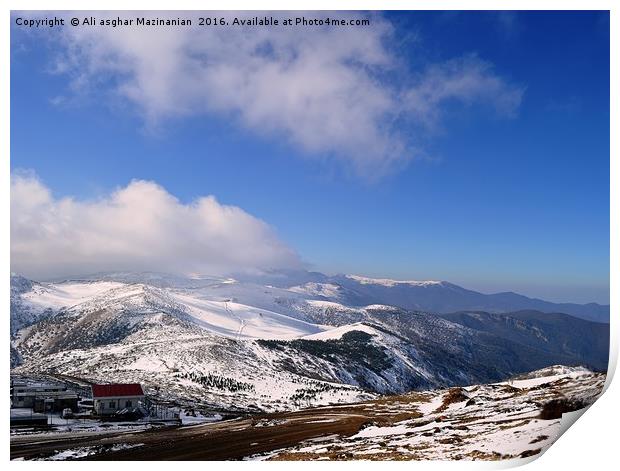 Under the blue cloudy sky on mountain , Print by Ali asghar Mazinanian