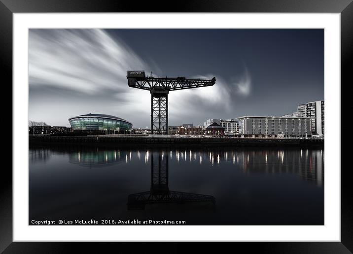 Glasgows Illuminated Nighttime Skyline Framed Mounted Print by Les McLuckie