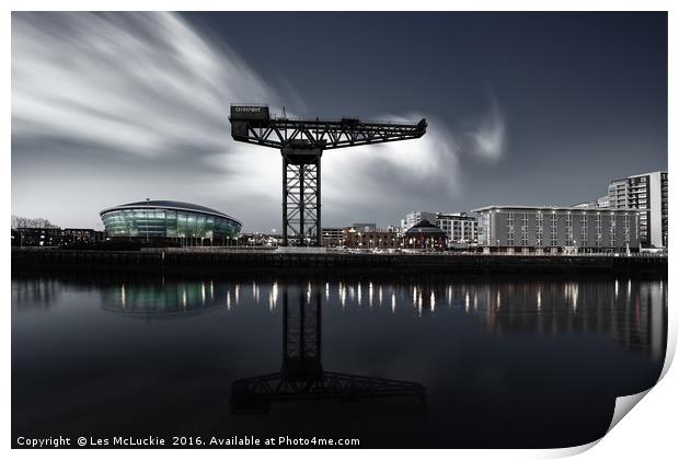 Glasgows Illuminated Nighttime Skyline Print by Les McLuckie