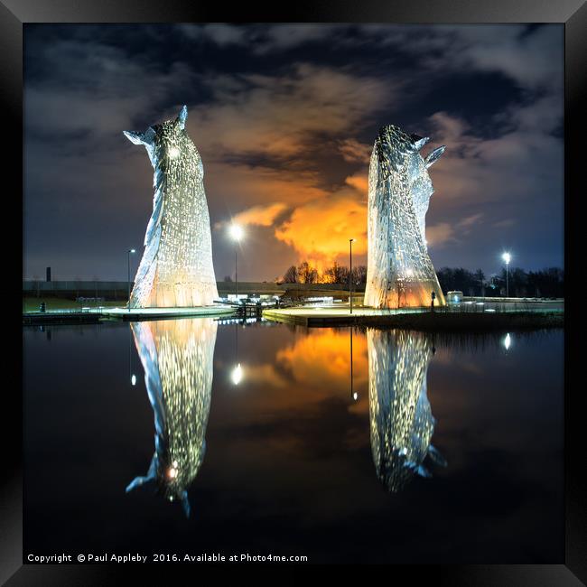 Kelpies Watching the Fire Framed Print by Paul Appleby