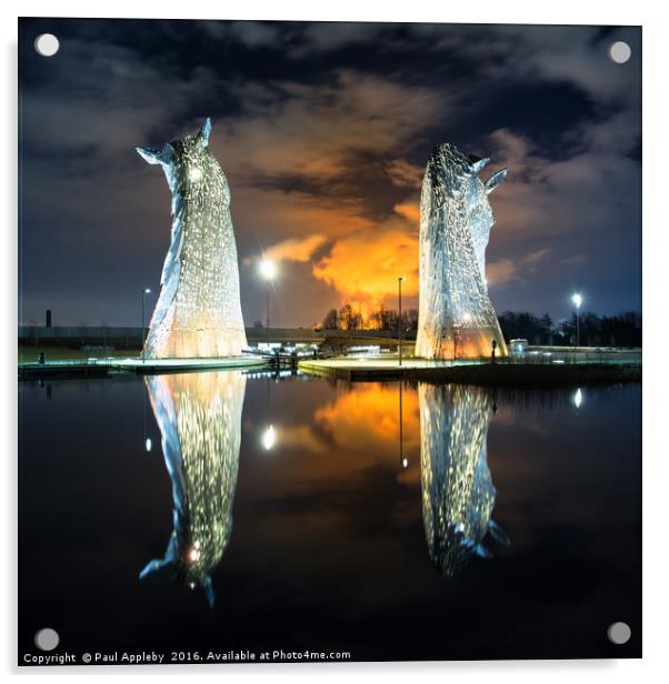 Kelpies Watching the Fire Acrylic by Paul Appleby