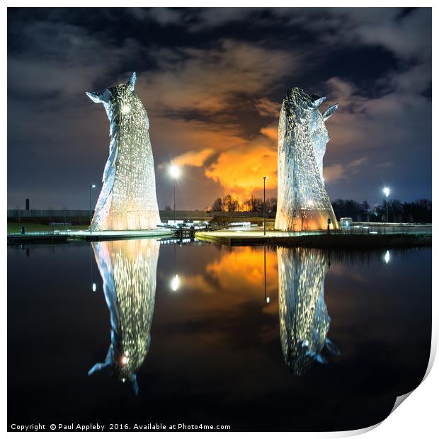 Kelpies Watching the Fire Print by Paul Appleby
