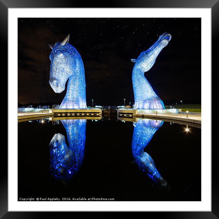 Kelpies at Night Framed Mounted Print by Paul Appleby