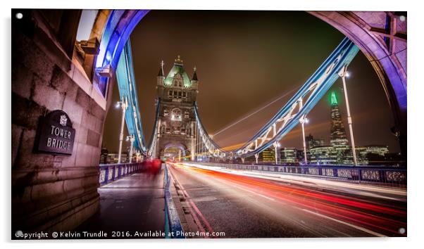 Tower Bridge - Lights passing by. Acrylic by Kelvin Trundle