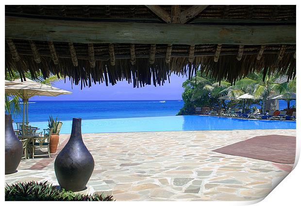 Infinity pool overlooking tropical ocean Print by Simon Marshall