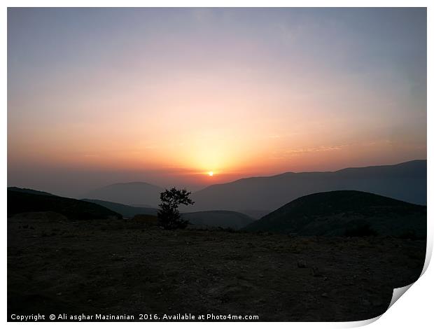 Sunset on mountain, Print by Ali asghar Mazinanian