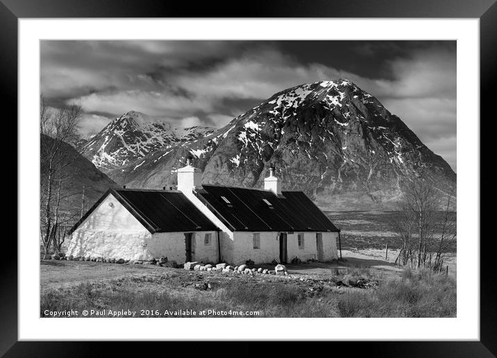 Blackjack Cottage, Glencoe - Black & White Framed Mounted Print by Paul Appleby